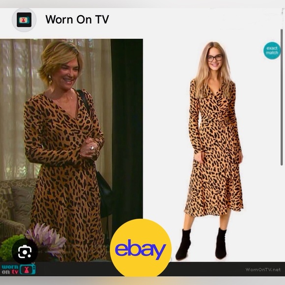 $428 DIANE VON FURSTENBERG TILLY LEOPARD BELMONT CAMEL SILK WRAP MIDI DRESS 2 - Picture 2 of 7